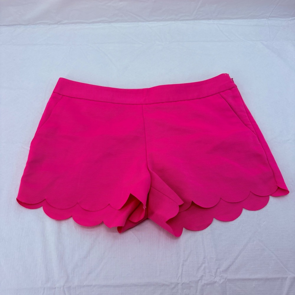 Express Womens Hot Pink Scalloped Hem Ribbed Textured Shorts Size 4 Side Zip